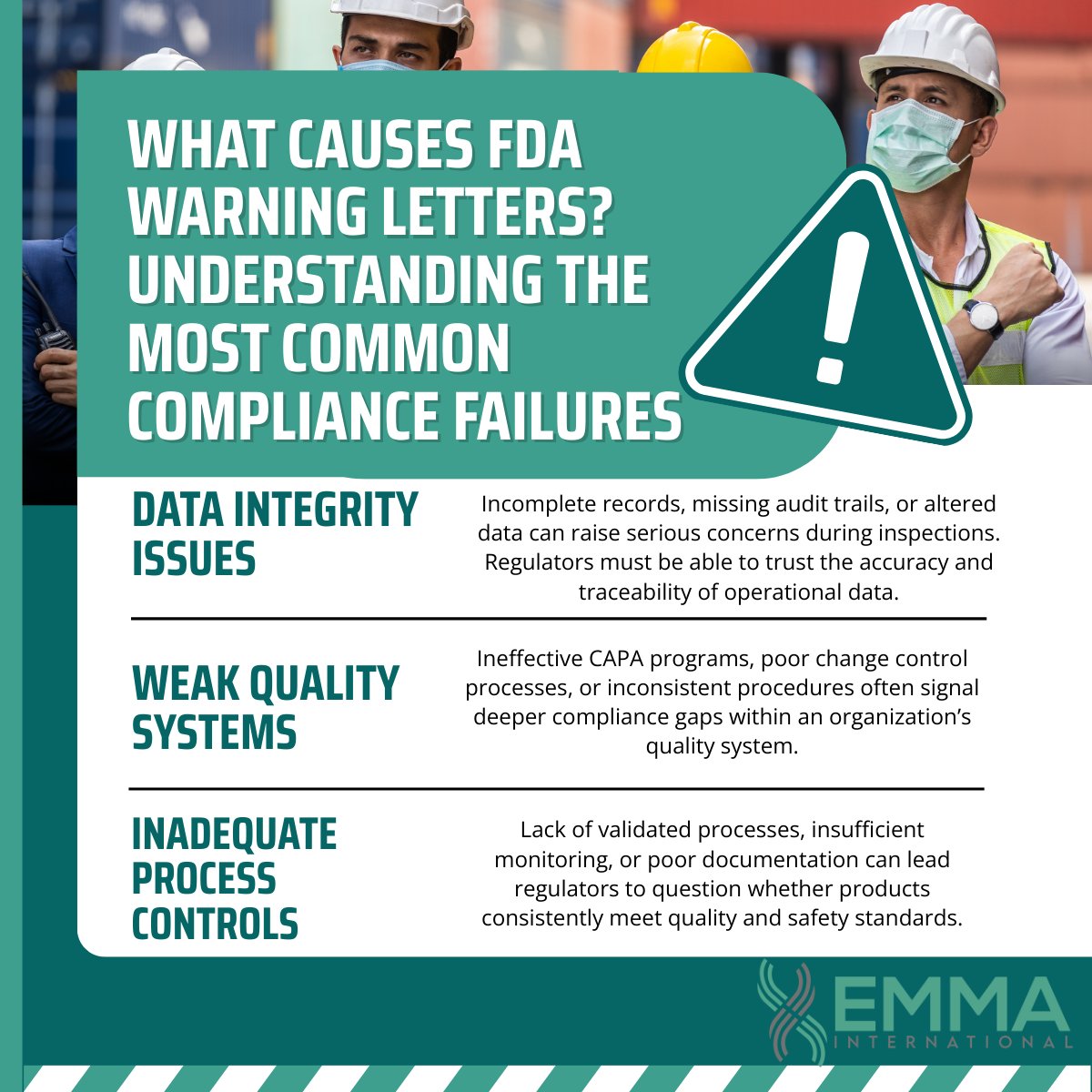 internatio33154's tweet image. What causes FDA Warning Letters?

Common drivers include data integrity issues, weak quality systems, and inadequate process controls.

Understanding these risks helps organizations strengthen compliance.

Read more:
emmainternational.com

#FDA #RegulatoryCompliance
