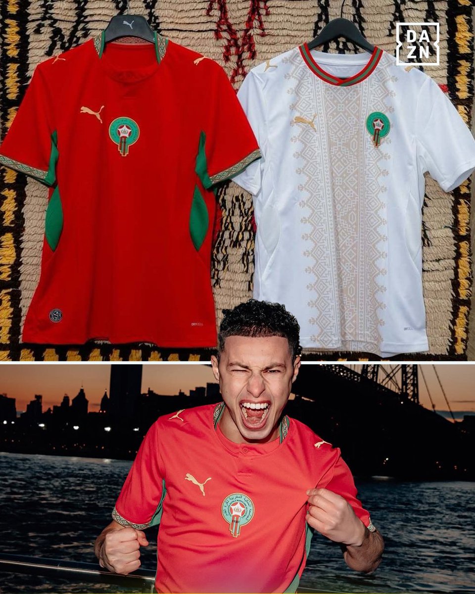 DAZN_Arabia's tweet photo. قميص يفوح برائحة التاريخ، وطموح يعانق السماء 🇲🇦 

الكشف عن القميص الأساسي والاحتياطي لمنتخب المغرب في كأس العالم 2026 🏆 https://t.co/WIHTn6HJaA
