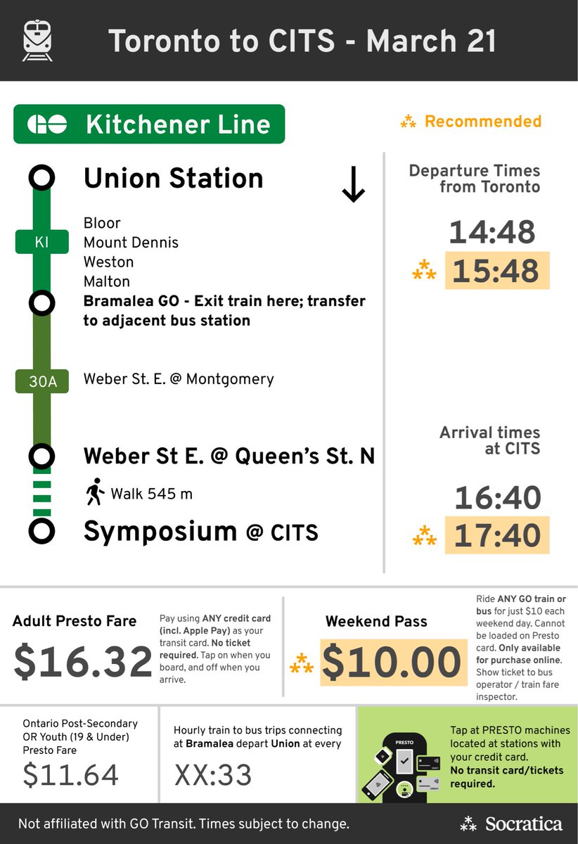 adriyuhh's tweet photo. imagine NOT taking transit when it’s $10 CAD / day w/ @GOtransit’s weekend pass to @socraticainfo’s Symposium from Toronto … https://t.co/skAkHmYHwt