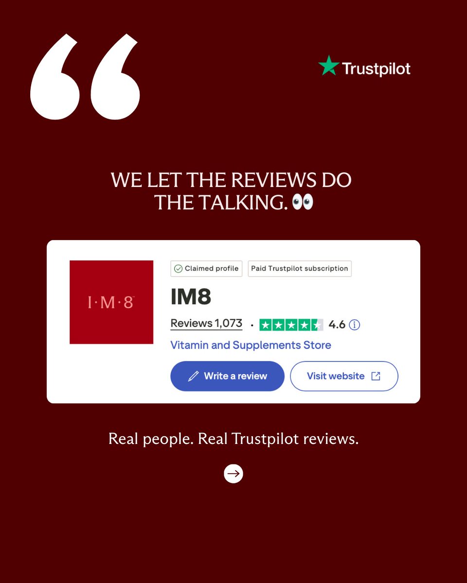im8health's tweet photo. We let the reviews do the talking.
Real people. Real routines. Real results.

Grateful for the people who choose to live with intention -
Your stories, your progress, and your trust.

That’s what IM8 is built for.
You’re what we’re made for.❤️ https://t.co/aYR5ASbgBo