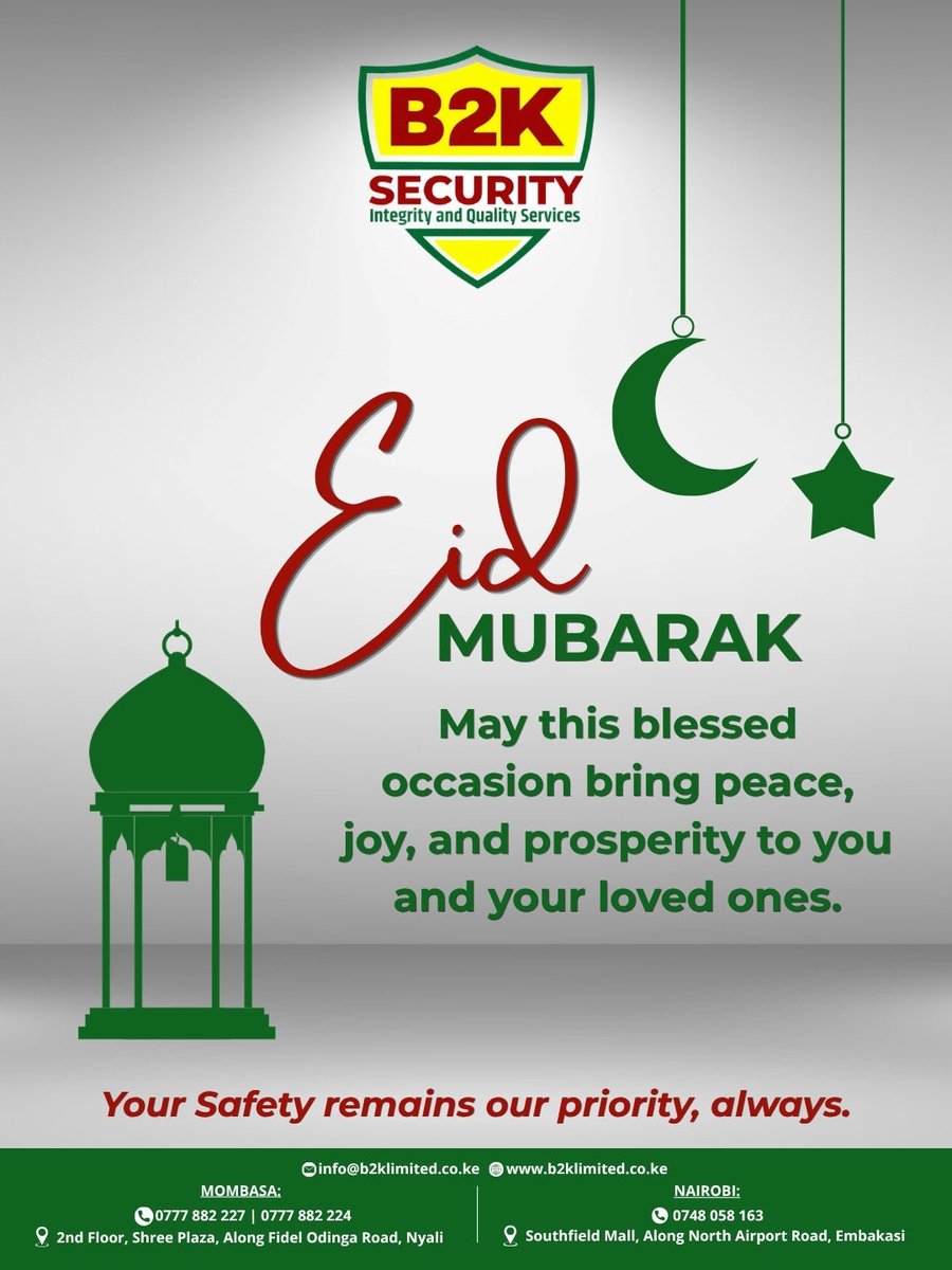 B2KSECURITY's tweet photo. 🌙 Eid Mubarak

Wishing you peace, joy, and blessings.
Your safety remains our priority, always.

#EidMubarak #B2KSecurity #TrustedProtection https://t.co/T2iDfosEz2
