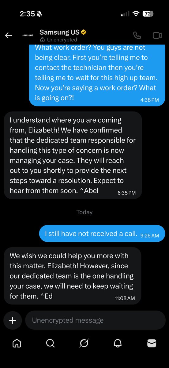 ElizabethB53223's tweet photo. Day 4…. What a journey @SamsungUS  still no call, no reply, no solution for my fridge. #CustomerComplaint https://t.co/IKq4XzsxMT