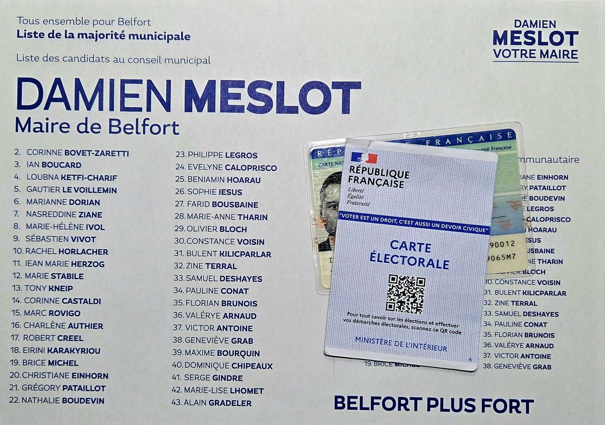 KneipTony's tweet photo. 🇨🇵 Ce dimanche 22 mars, dans l'isoloir, 1 seul bulletin de vote à choisir pour rendre #Belfort 🦁 encore plus fort avec Damien Meslot 🗳

#ÉlectionsMunicipales2026 https://t.co/PQQIpOcxCe