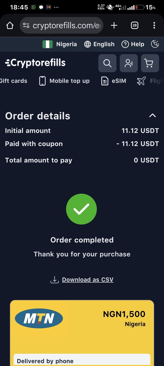 Real World Crypto Utility in Action 

Today, I completed a seamless mobile top-up using Cryptorefills, powered by USDT on the Polygon network.

What stands out is not just the transaction but the experience:
- Instant settlement
-Borderless payment execution
-Direct utility (MTN