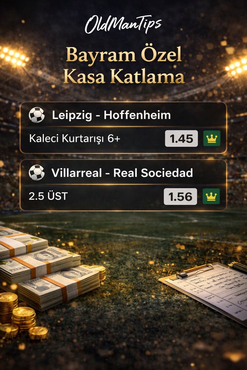 Oldmantips1's tweet photo. Bayram özel kasa katlama kuponu hazır 🔥
⚽ Leipzig – Hoffenheim
➡️ Kaleci kurtarışı 6+
⚽ Villarreal – Real Sociedad
➡️ 2.5 ÜST
Oranlar dengeli, risk kontrollü 💰
Takip eden kazanır 👊
#iddaa #bahis #kupon #kombine #oran #tahmin #futbol #gününkuponu #banko #bettingtip