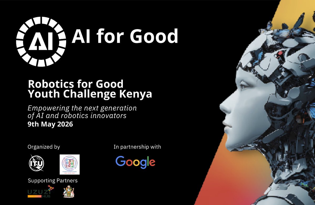 SteveMwanduka's tweet photo. 🚨 BIG ANNOUNCEMENT 🚨

Kenya’s young innovators are stepping up! 🇰🇪🤖

The Robotics for Good Youth Challenge Kenya is happening on May 9, 2026 🔥

AI. Robotics. Real-world impact. 🌍
This is where the future is built. innovators &amp; partners—get ready!

#RoboticsForGood #AIforGood https://t.co/Wm74dPv649