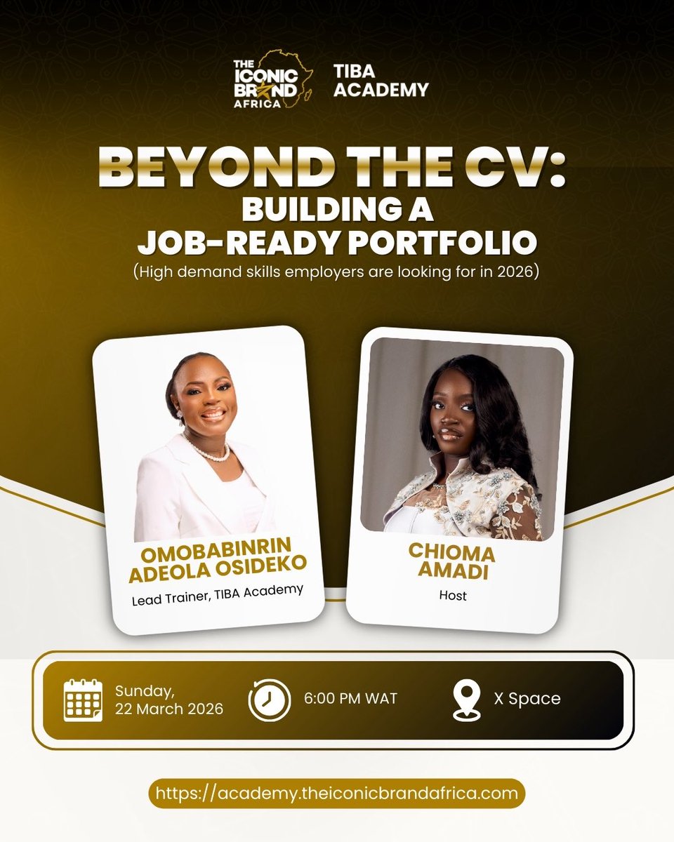 Chioma__Amadi's tweet photo. I’ll be partnering with The Iconic Brand Africa to teach you everything you need to know about crafting a standard resume that stands out and gets you noticed globally.

If you’ve been struggling to position yourself for employment, this session is for you.

Venue: X Space
 Time: Sunday, 6PM 

Follow + turn on post notifications so you don’t miss out.

See you there.❤️