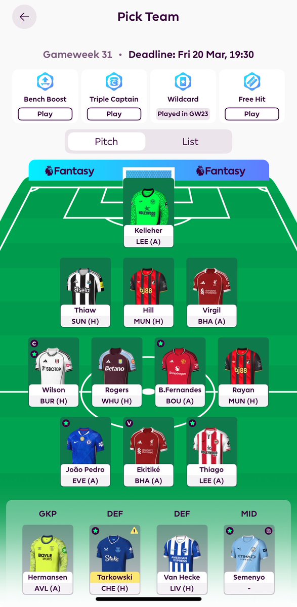 BGW 31 team🔴
No chip used
3 transfers made

C - Wilson