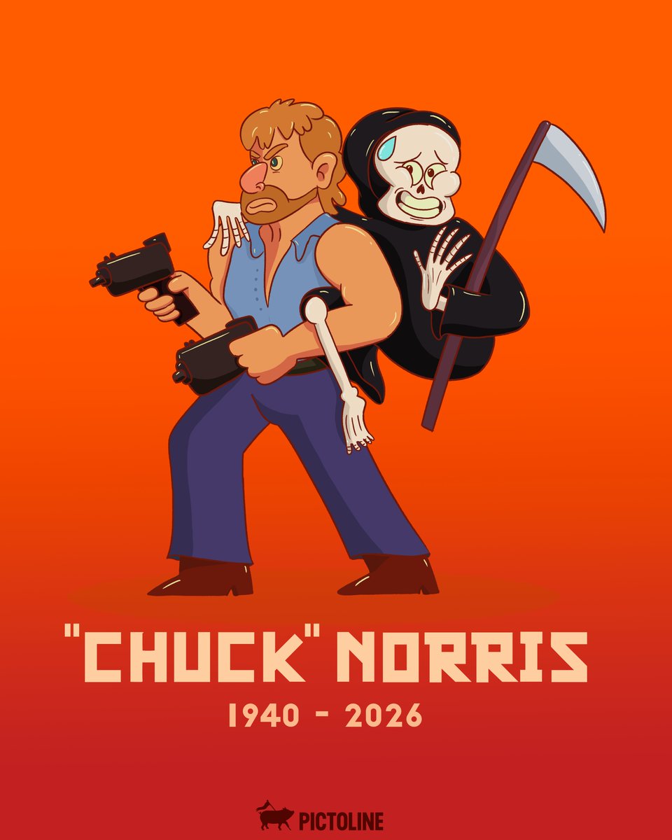 pictoline's tweet photo. Chuck Norris no murió, suplió a la muerte 🫡

#breaking #chucknorris #chucknorrisfacts #leyenda #popculture #memes #humor #pictoline https://t.co/HgATiKhmbF