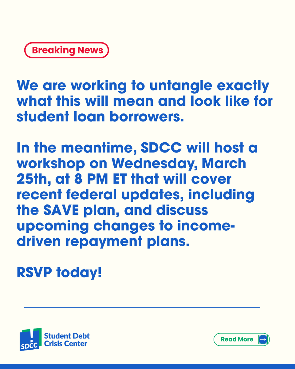 BREAKING NEWS: Student loan portfolio to be moved to the Treasury Department. 

Join us for a workshop to learn more about upcoming changes, with a specific focus on income-driven repayment.
📅  Wednesday, March 25
🕓 8 PM ET / 5 PM PT
🔗 Zoom: us02web.zoom.us/webinar/regist…