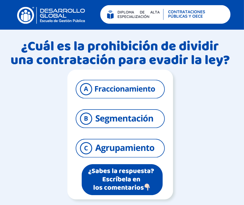 DezaGlobal's tweet photo. En las contrataciones públicas, actuar correctamente no es una opción… es una responsabilidad ⚖️💼
Hoy ponemos a prueba tu conocimiento sobre una práctica clave que está prohibida por ley 🚫
¿Sabes cuál es? 🤔Déjanos tu respuesta (A, B o C) en los comentarios… ¡los leemos! 👀👇 https://t.co/dFCadOhztL