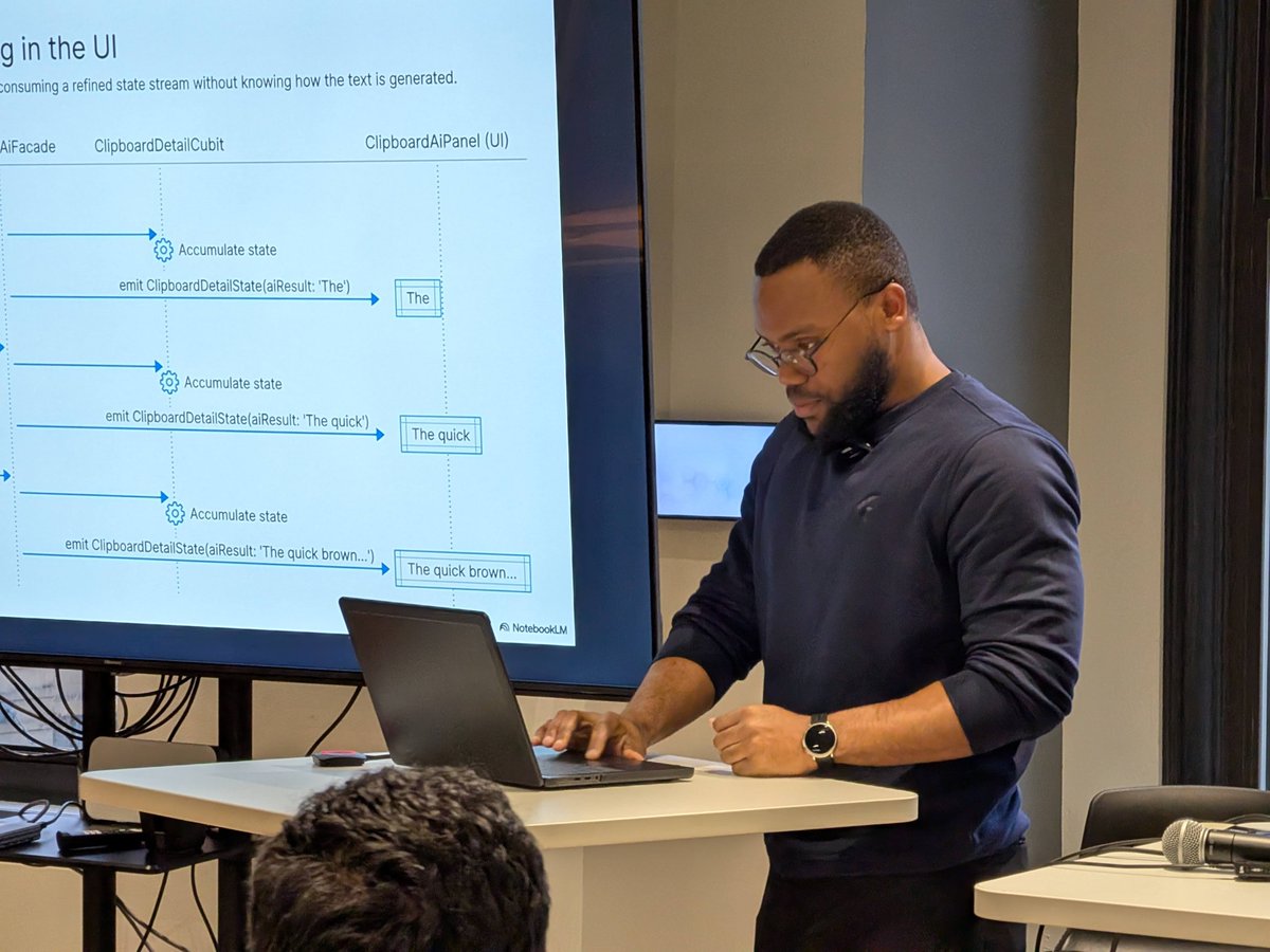 enthusiastDev's tweet photo. Designing AI-Native Desktop apps with Flutter

AI features are easy to demo.
AI-native products are hard to architect.

Shared this at Flutter Montreal 🇨🇦 (March 20).
Most apps wire UI → LLM.
That breaks fast.

Better approach:

- UI expresses intent
- State owns time
- AI owns intelligence

Built this in LucidClip.
Slides coming soon after a few refinements.

#FlutterDev #Dart @FlutterDev