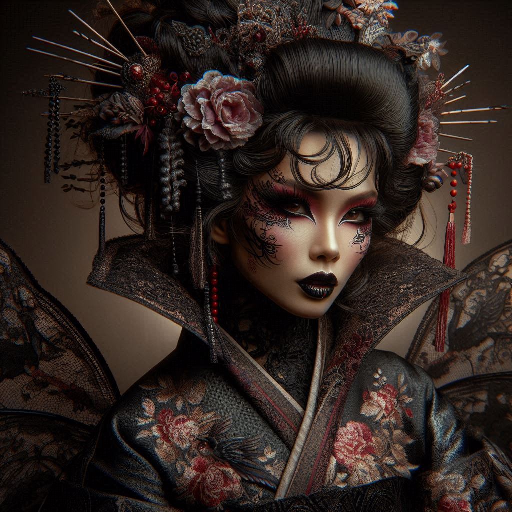 Petee247's tweet photo. good evening #geisha #gothrevival #bingimagecreator #dalle3 https://t.co/0ArfNgEb6X