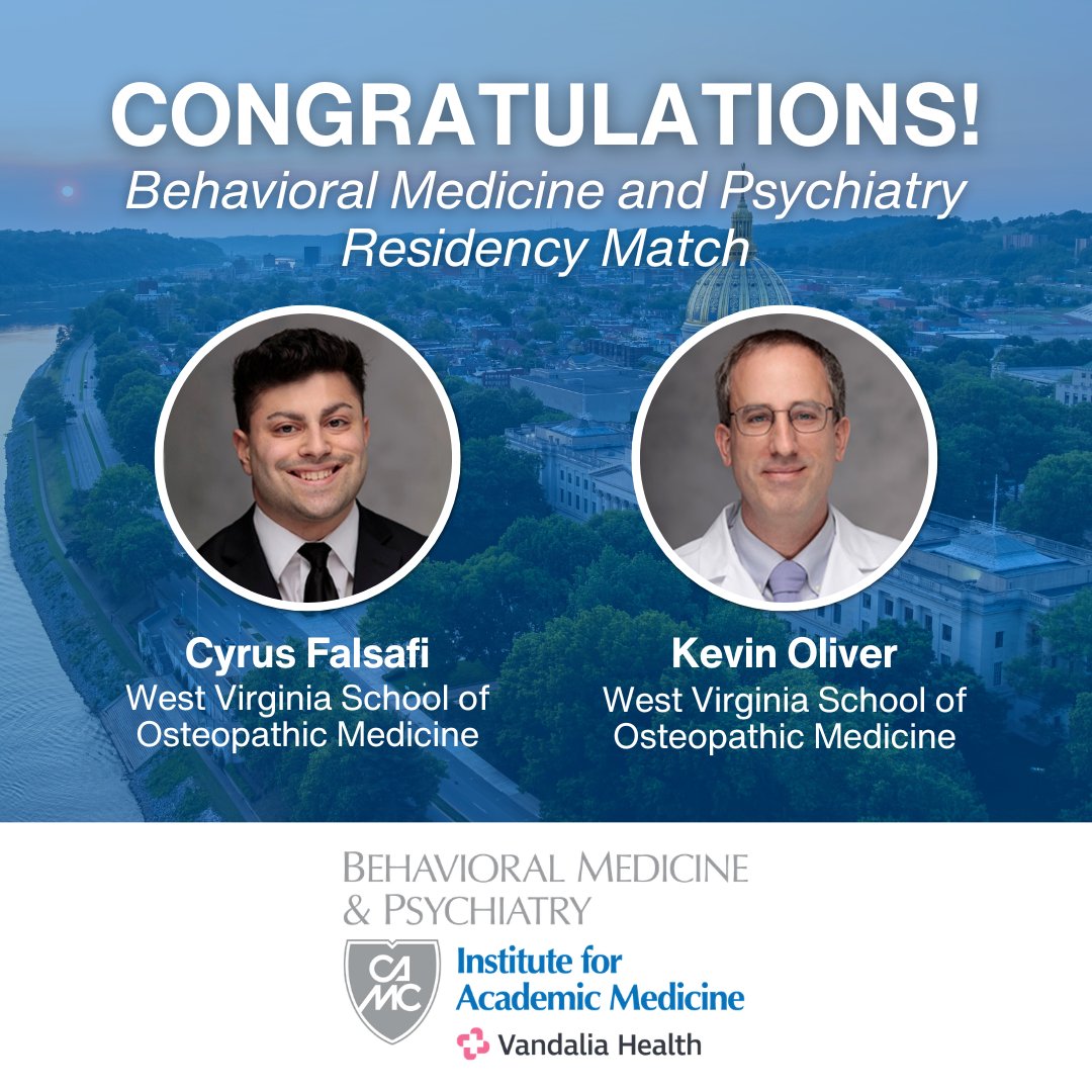 CAMCBMedIAM's tweet photo. Congratulations to the incoming Vandalia Health CAMC Behavioral Medicine and Psychiatry residents! We are thrilled to welcome them to our program and look forward to all they will achieve. https://t.co/TEJ4bAaoVs
