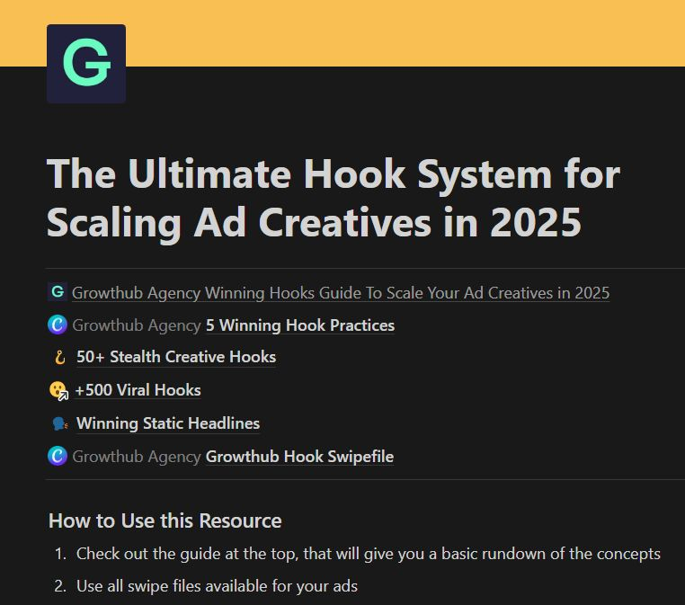 Hooks are the 80/20 of ANY ad. 

But a TON of brands get it completely wrong.

After generating $100M+ on Meta ads, I built a system for creating and testing hooks that actually stop the scroll.

And now, for the next 48 hours I’m giving it away:

✔ Our 25+ page guide I give