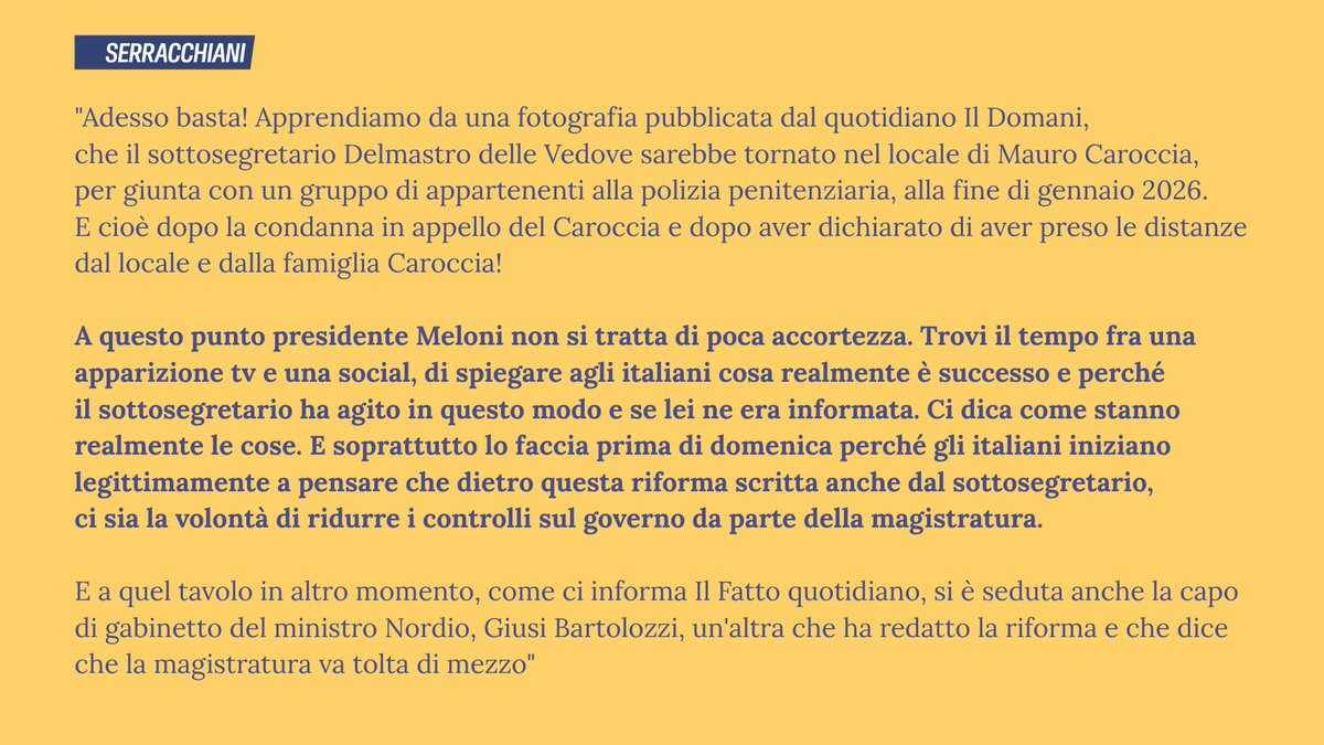 serracchiani's tweet photo. Presidente Meloni, su Delmastro vogliamo la verità. https://t.co/sK0LoctKMr