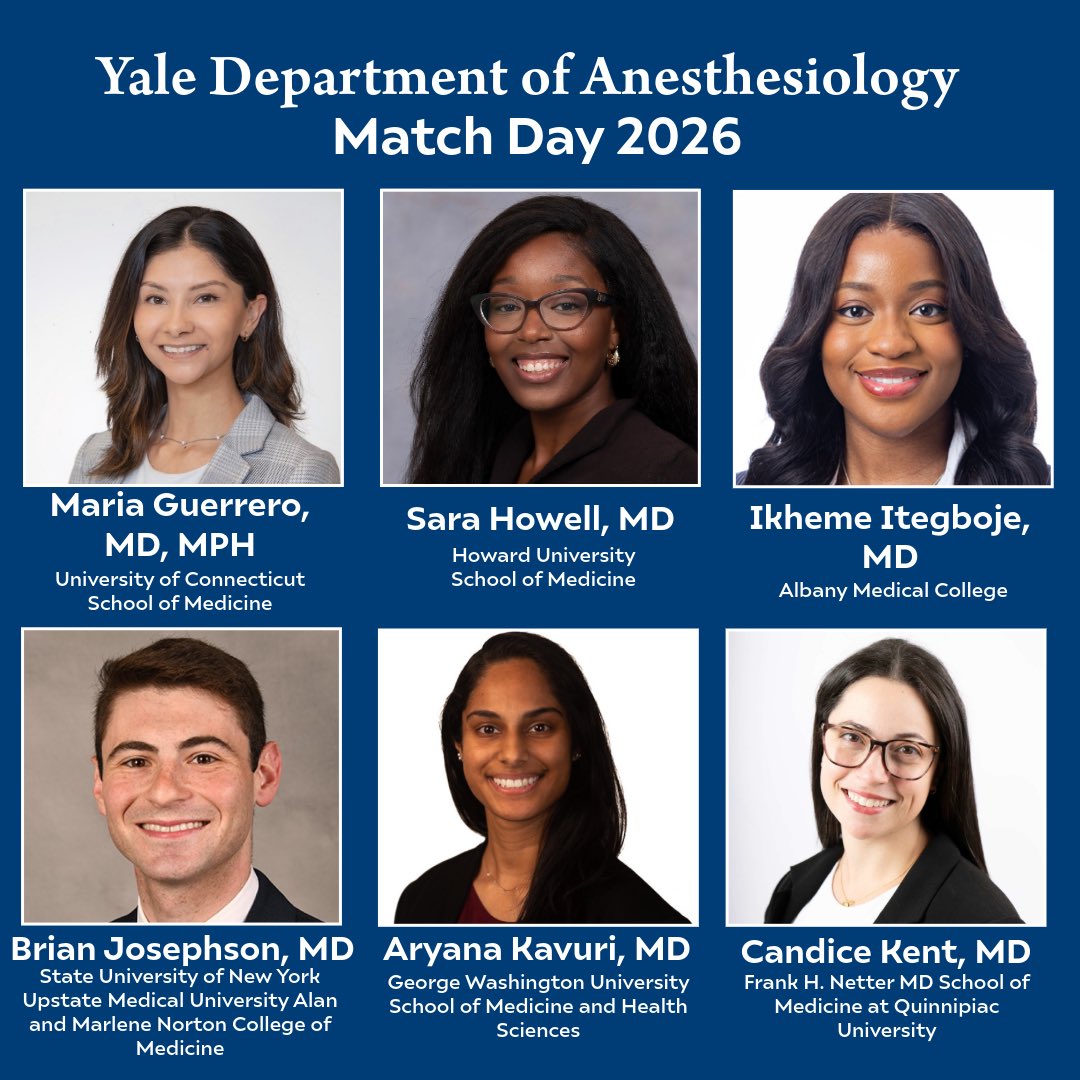 YAnesthesiology's tweet photo. Congratulations to the incoming Yale anesthesiology residents! We are SO excited to welcome you as you begin your residency journey with us! 🥳🩺 #matchday2026 #yaleschoolofmedicine #yaleanesthesiology https://t.co/HL7aR6UHaV