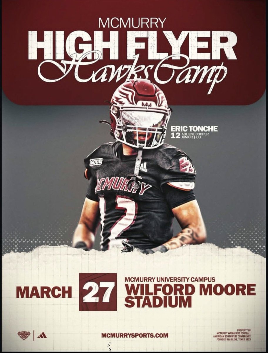Thank you <a href="/TravisAlonge1/">Coach Travis Alonge</a> for the invite to the <a href="/McMURRYFOOTBALL/">McMURRY FOOTBALL</a> camp, can’t wait to come out!