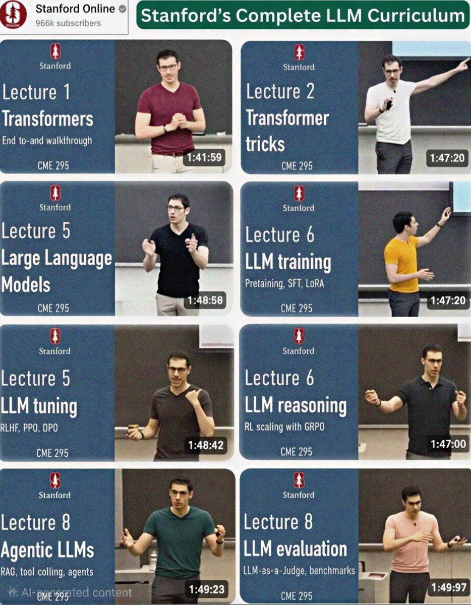 PrakashS720's tweet photo. This is insane 😳 
Most people are just using AI tools
Very few actually understand how they work

So I collected Stanford’s complete LLM curriculum
and turned it into a step-by-step learning path

Worth over $500
Giving it away free for the first 4,500 people

Transformers → Training → Alignment → Agents → Evaluation

Study this once and you’ll stop guessing with prompts
and start thinking like a real AI engineer

How to get it:
Follow must (so i can dm you)
Rt and comment 'LLM
