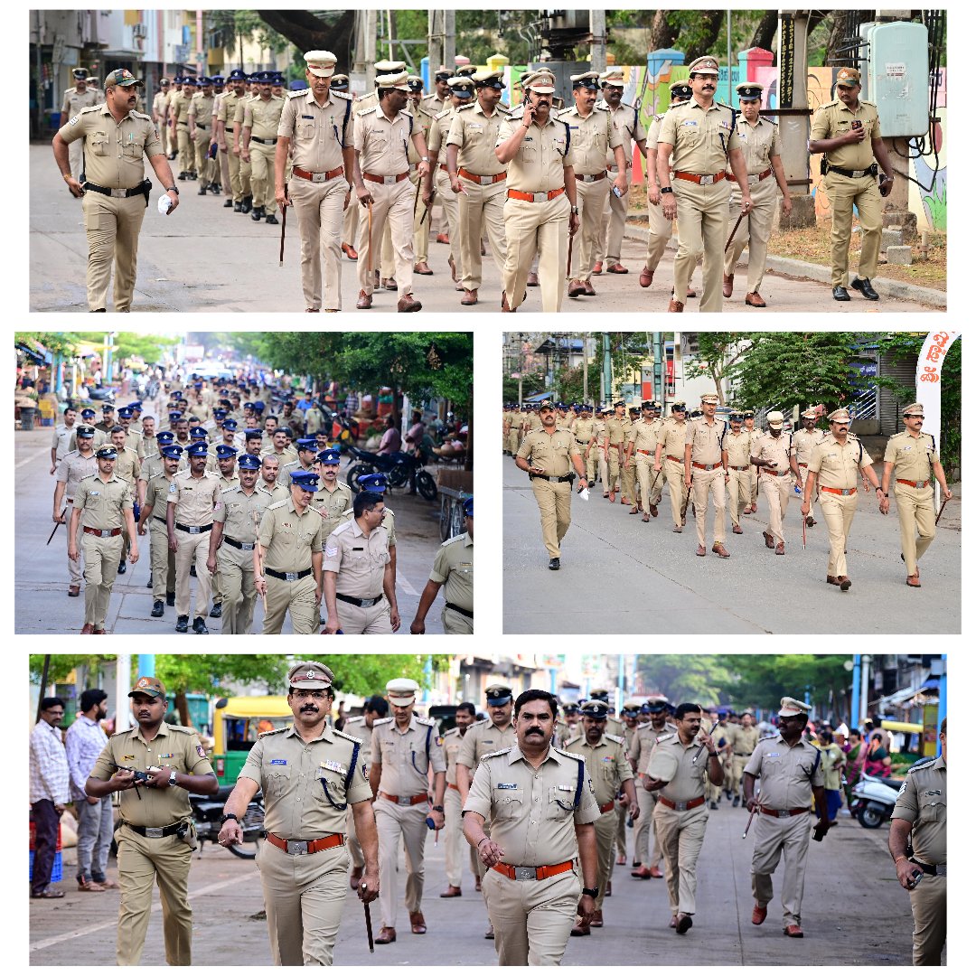 ಯುಗಾದಿ ಹಾಗೂ ರಂಜಾನ್ ಹಬ್ಬಗಳ &amp; ಮುಂಬರಲಿರುವ ಉಪ ಚುನಾವಣೆ ಹಿನ್ನೇಲೆಯಲ್ಲಿ ನಗರದಲ್ಲಿ ಕಾನೂನು ಸುವ್ಯವಸ್ಥೆ &amp; ಸಾರ್ವಜನಿಕರಲ್ಲಿ ಭಯಮುಕ್ತ ವಾತಾವರಣ ನಿರ್ಮಾಣ ಮಾಡುವ ನಿಟ್ಟಿನಲ್ಲಿ ಪೊಲೀಸ್ ಅಧೀಕ್ಷಕರಾದ ಶ್ರೀ ಶೇಖರ್ ಹೆಚ್ ಟಿ ರವರ ನೇತೃತ್ವದಲ್ಲಿ ಪೊಲೀಸ್ ಪಥ ಸಂಚಲನ ನಡೆಲಾಯಿತು.