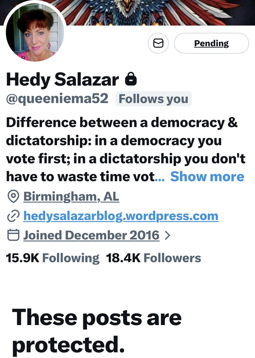 Resisters, please follow <a href="/queeniema52/">Hedy Salazar</a>

A strong blue voice worth adding to your feed! 💙  

Big thanks to everyone who's followed me lately – you rock! 🐱 (Grateful for the love &amp; hitting near 8k soon!)  

Resisters, follow great accounts like this.  

🐾Follow 💙Like 🚀Repost