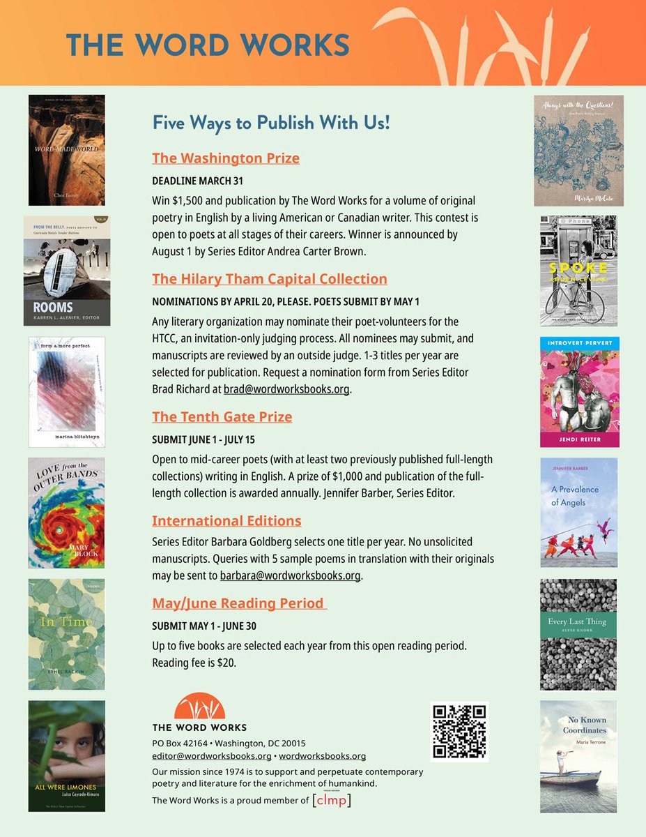 Literary orgs: nominate your poet-volunteers for the Hilary Tham Capital Collection by April 20. Poets then have until May 1 to submit. 1–3 titles selected for publication by The Word Works annually.

#poets #poetry newpages.com/blog/where-to-…