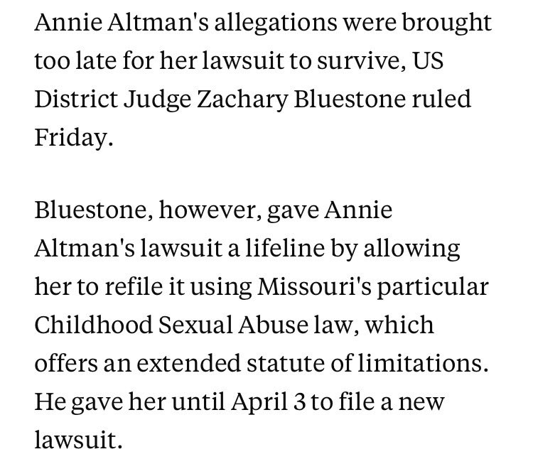 AGIGuardian's tweet photo. 🚨BREAKING: OPENAI SAM ALTMANS SISTER ANNIE SEEKING JUSTICE HITS LEGAL HURDLE
Annie Altman is suing @sama for sexually abusing her as a child unfortunately her legal filing was kicked out for statute technicalities however the courts provided a way for her to refile.
#QuitGPT https://t.co/jXb70VAuE3