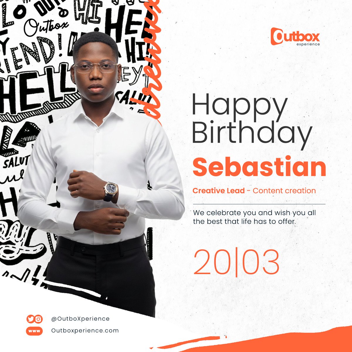 OutboXperience's tweet photo. Birthday blessings to our Content Creator Sebastian 🎂🎉. Cheers to growth and prosperity in all your dealings🥂. Happy birthday 🥳 https://t.co/AZSS0KqQ1V