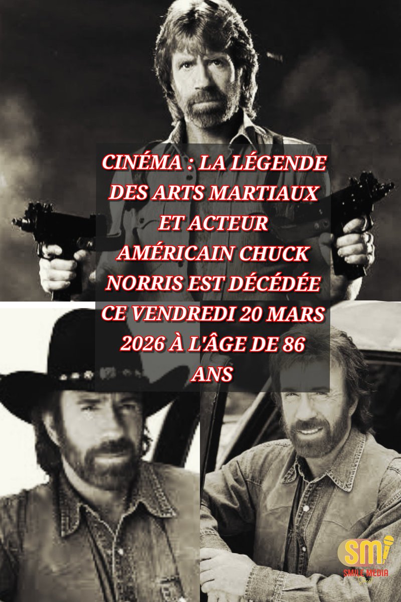 e_ntunusu's tweet photo. ⚫😢💔Le monde du #cinéma d'action perd son icône. Chuck Norris, rendu immortel par ses rôles musclés dans #DELTAFORCE s'est éteint aujourd'hui 20 mars 2026 à l'âge de 86 ans.
#ChuckNorris #RIP #Légende #ArtsMartiaux #WalkerTexasRanger #SmileMediaStreet #20Mars2026 https://t.co/MyNp2ZoB2O