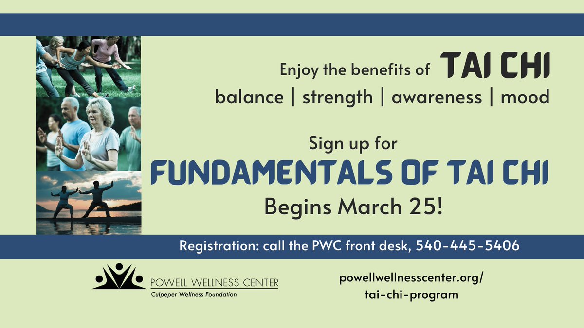 PWC_Culpeper's tweet photo. Interested in Tai Chi? Our 8-class Fundamentals session starts 3/25 w/instructor Buddy Jett! Read about the program: https://t.co/mqcgNURVnE https://t.co/GvxrjHUxTx