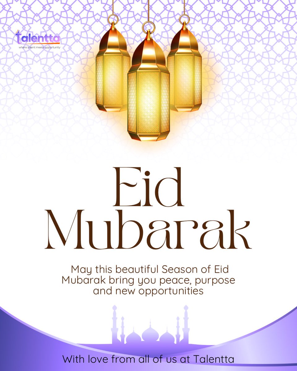 Talentta_'s tweet photo. Eid Mubarak! 🌙✨ 

May this special season bring you peace, purpose, and endless opportunities. From all of us at Talentta, let’s celebrate growth, learning, and new beginnings together! 💼💡

#eidmubarak #talentta #careergoals #learnandsucceed #newopportunities #skillsmatter https://t.co/l8i6MRyQxU