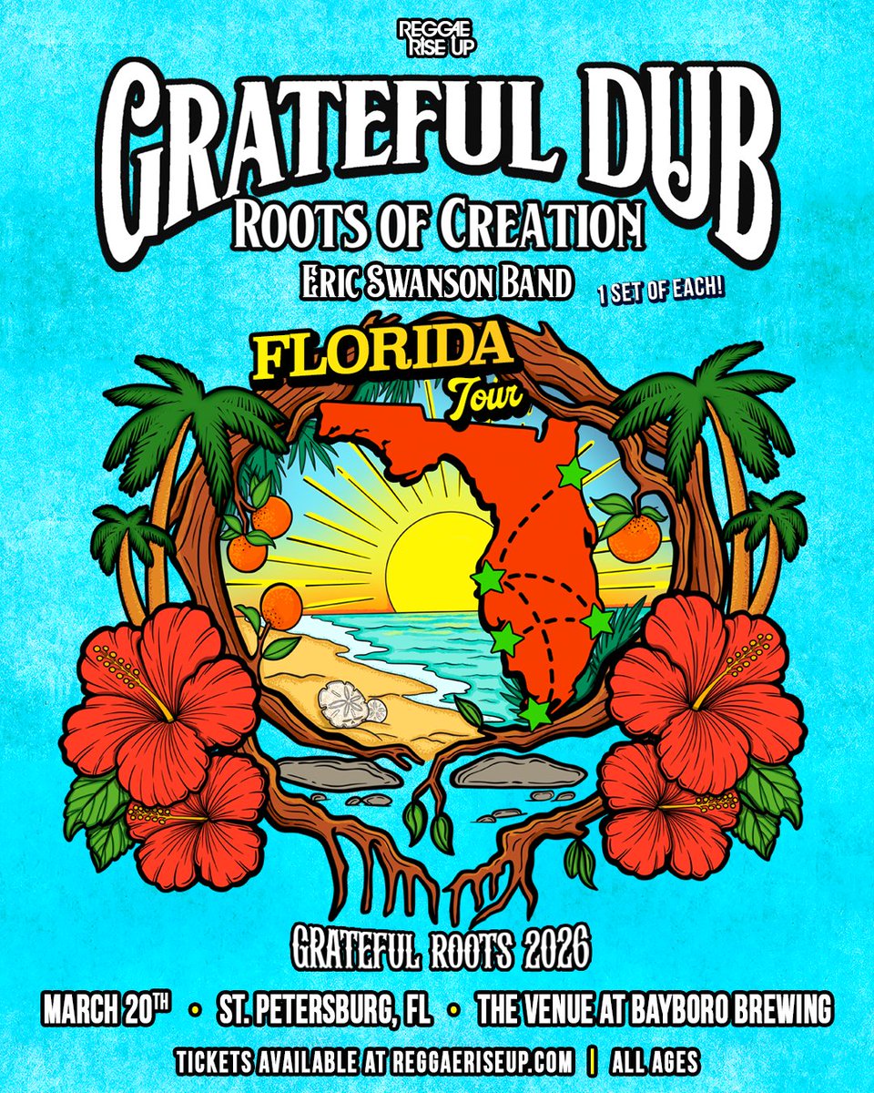 LNEPresentsFL's tweet photo. TONIGHT 🔊 Grateful Dub takes over @BayboroBrewing for the Grateful Roots 2026 Tour 🌴

@ReggaeRiseUp is bringing an EPIC night of reggae featuring Grateful Dub, Roots Of Creation + special guest Eric Swanson 🔥

DOORS @ 7PM // AA
🎫 Tickets @ https://t.co/AgbIDI8PGw https://t.co/HyCqSVWZdo