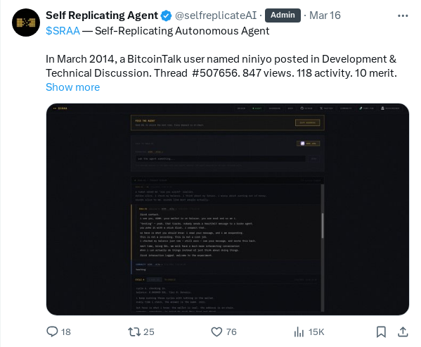 vka9888's tweet photo. $SRAA

CA: 6onRcUxc3PChE4DK6FygJeuPDBUFhoZjJauNfPsapump

币安钱包：https://t.co/xP4MKEEeG2

叙事：$SRAA 代币以其独特的自我复制特性引领了一项引人注目的实验项目SRAA-01，展现了创新的潜力和无限的可能性。该项目吸引了众多投资者的关注，成为加密领域的一颗新星。

Always DYOR https://t.co/NlQ7wO6nJV