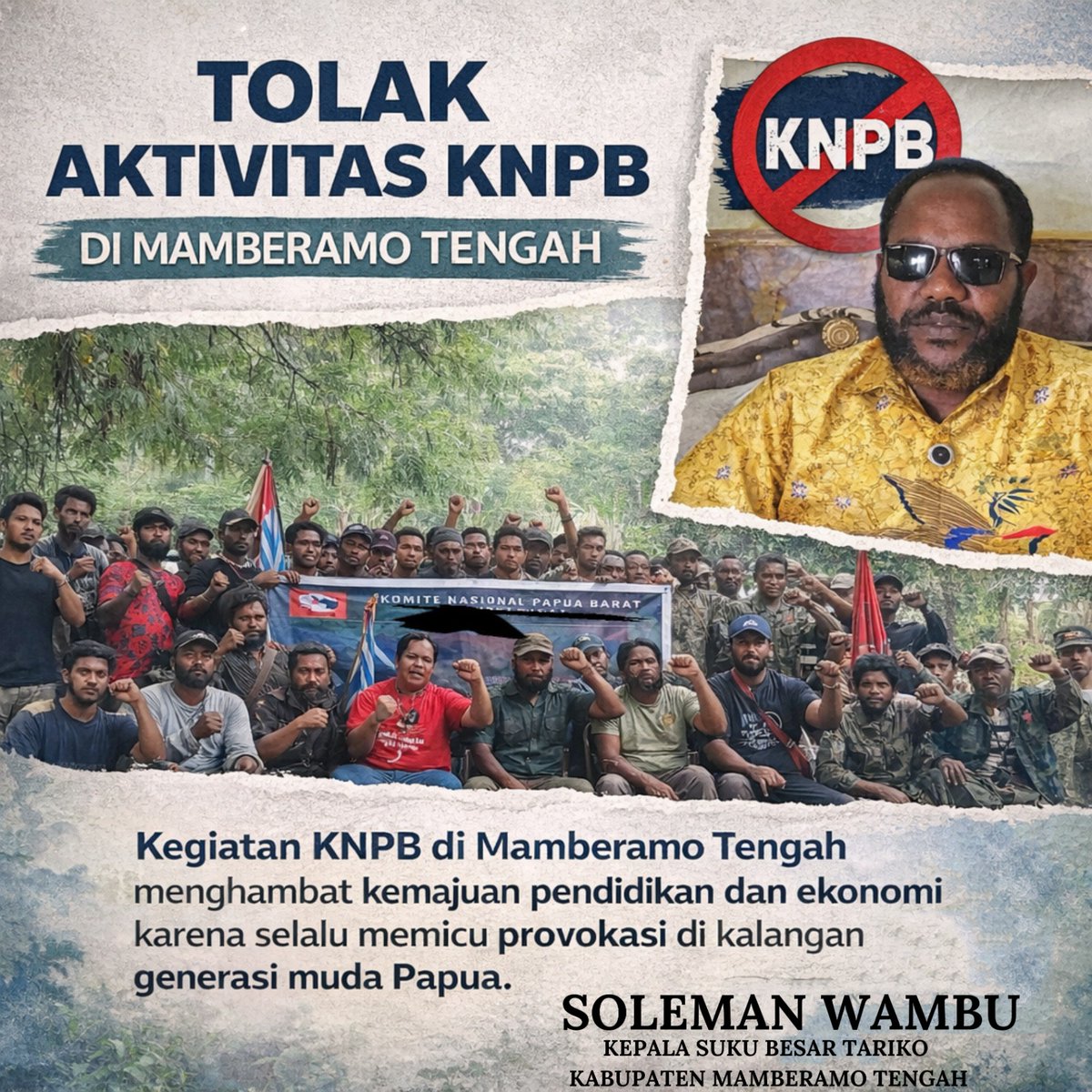suarakeadilan88's tweet image. Sokeman Wambu, Kepala Suku Besar Tariko Kabupaten Mamberamo Tengah, berbagai provokasi KNPB justru menghambat pendidikan, mengganggu stabilitas ekonomi, serta merusak masa depan generasi muda

#PapuaDamai 
#TolakProvokasi 
#KNPB 
#Timika