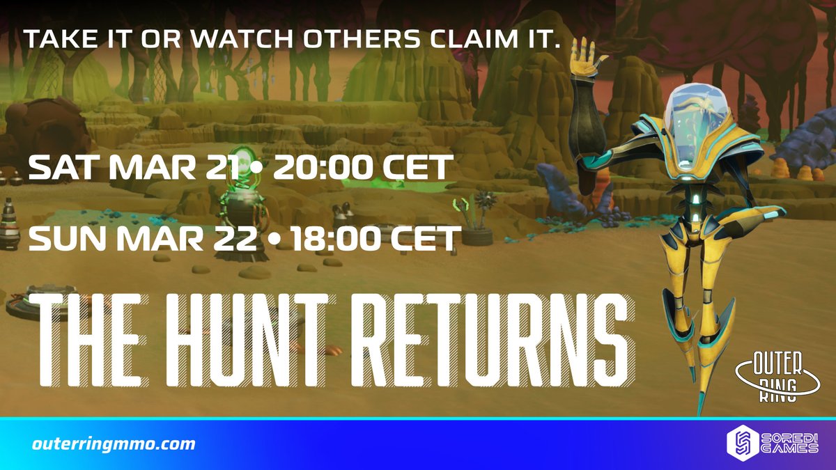 OuterRingMMO's tweet image. The hunt returns this weekend.

🗓 Saturday 21 • 20:00 CET
🗓 Sunday 22 • 18:00 CET

One word every five minutes.
The treasure won’t wait… and this time, it shows no mercy. ⚔️

#PlayToEarn #P2E #Airdrop