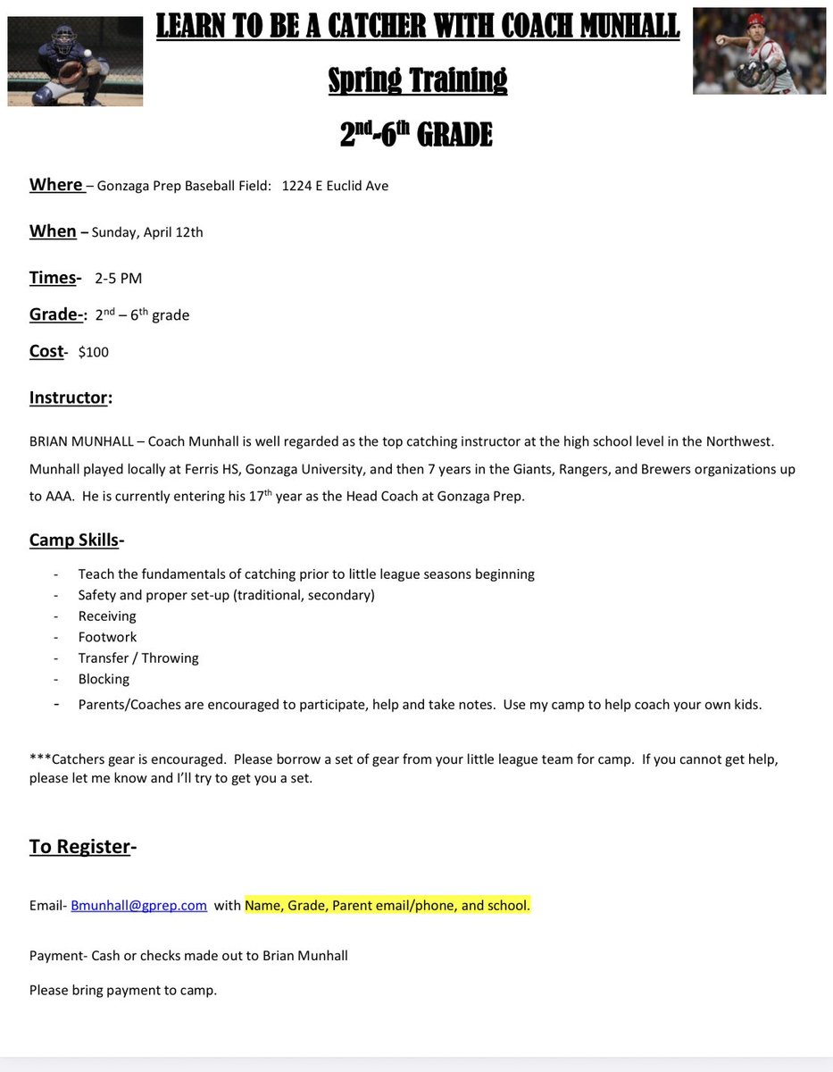 CoachMunhall's tweet photo. Future Backstops Wanted!!!

Build confidence behind the plate and start your season strong at our Pre-Season Catching Camp for grades 2–6. https://t.co/xldWR2djpV