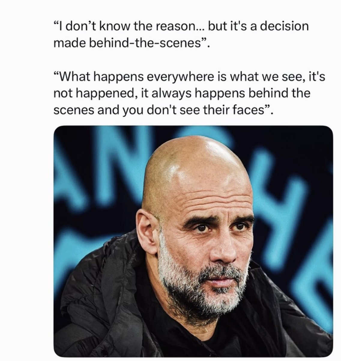 bradelyck's tweet photo. Pep Guardiola on the AFCON verdict : https://t.co/16qFUu5PVS