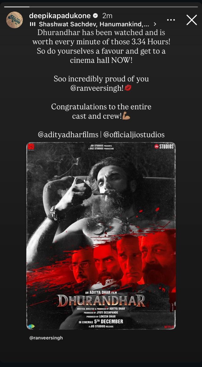 RamenGirl1633's tweet photo. @FrontalForce stop lying .. this was her story after part 1.. Even Ranveer was low key after Dhurandar was released.. it could be directed by their PR. https://t.co/VM5UZjrcI2
