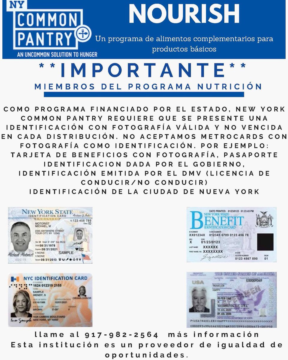 UCHC_Bronx's tweet image. ¡Miembros del programa #NOURISH de #NYCommonPantry de UCHC, por favor únanse a nosotros para la distribución de la despensa!

Para más info de UCHC, llame ☎️ 718-220-2020. Para obtener más información sobre New York Common Pantry, llame al ☎️ 917-982-2562 ** Traiga un ID con foto