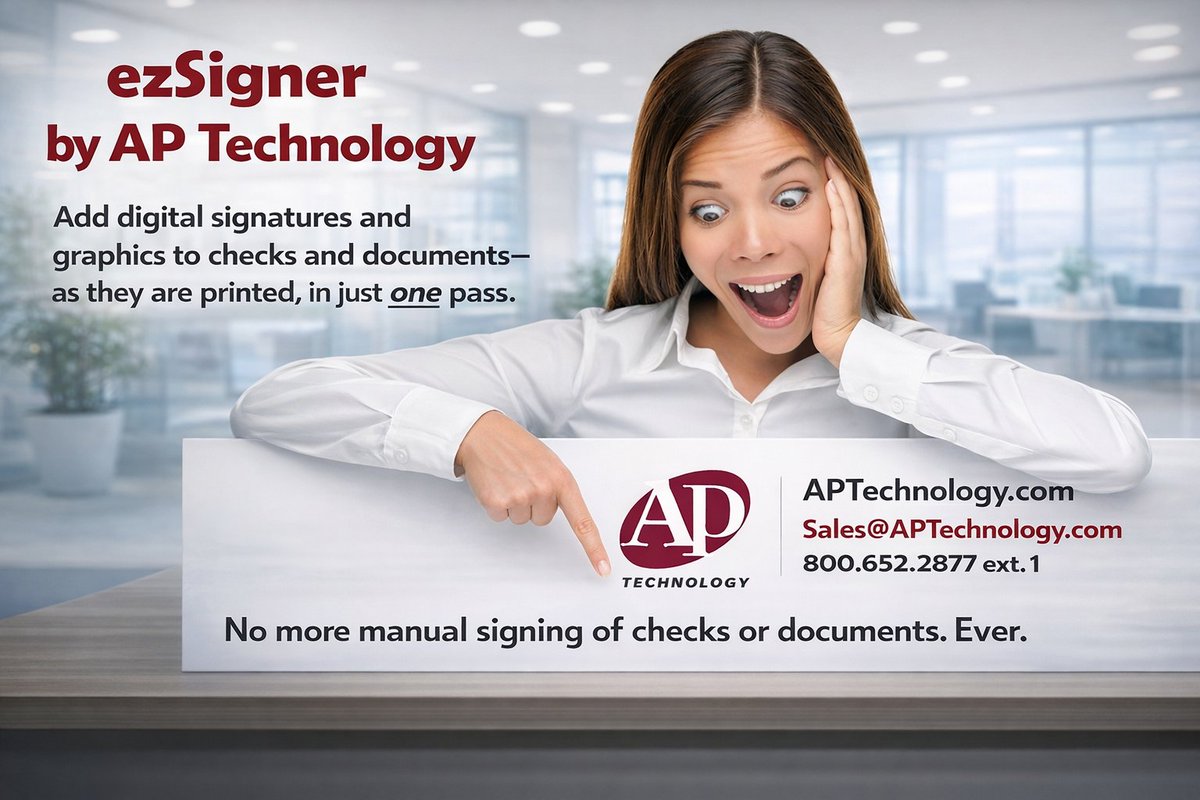 APTpay's tweet photo. #ezSigner by #APTechnology. Add digital signatures and graphics such as logos to checks and documents, as they are printed, in one pass. No more chasing signatures. Free 30-day trial. https://t.co/oK8bIEFbCL #CheckSigningSoftware #DigitalSignature https://t.co/AHEOdgr7A6