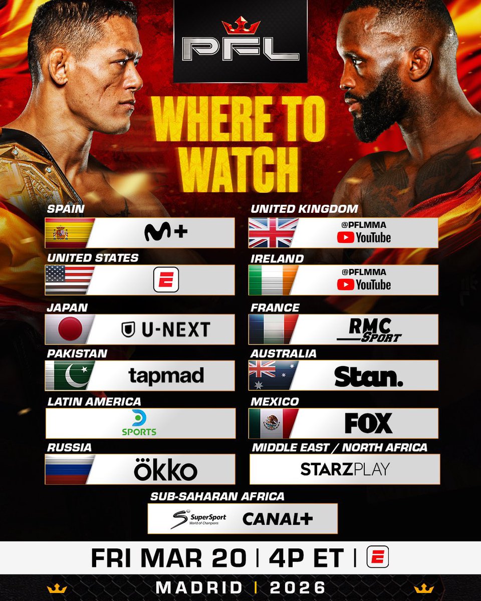 mma_orbit's tweet image. ‼️ #PFLMadrid Fight Day ‼️

The PFL make their debut in Madrid, Spain tonight with a middleweight title main event rematch between champion Costello Van Steenis and Fabian Edwards. 👀🔥