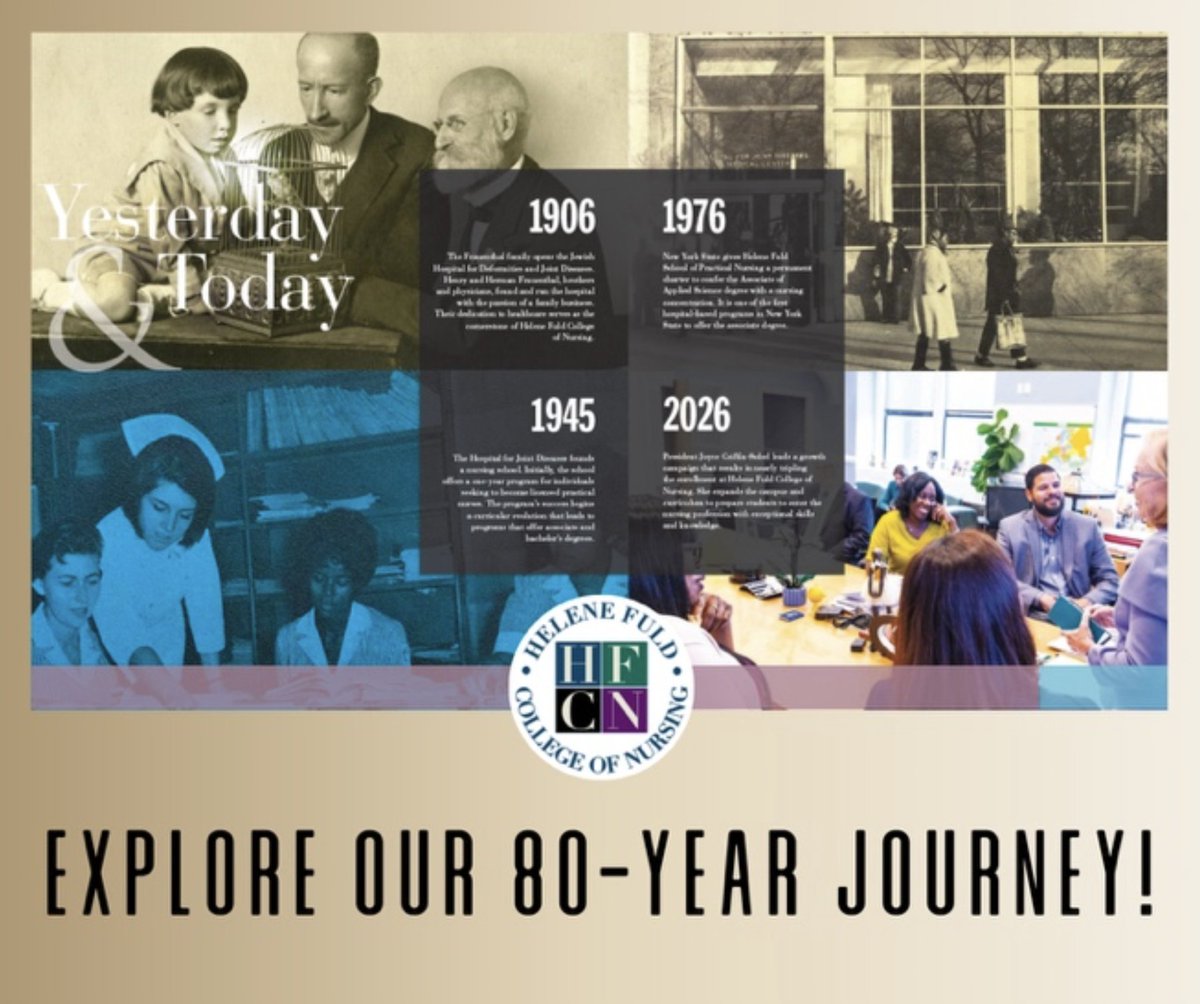 HeleneFuld's tweet photo. Strong Roots. Astounding Heights.
Since 1945, Helene Fuld College of Nursing
has prepared nearly 8,000 nurses serving
NYC and beyond. Explore our 80-year
journey in the Spring 2026 issue of HFCN
Magazine.
📖 https://t.co/xjSNqlG8sv
#HFCN #NursingLegacy #NYCNurses https://t.co/z8vrAL8lIR