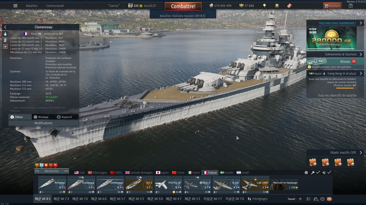 요 며칠은 됭케르크급만 계속 타서 예전에 유기했던 클레망소를 취역시켰습니다

원래 클레망소는 장바르가 골쉽으로 나오면 그걸 갖고 하려고 했는데, 장바르가 생각보다 많이 늦어지고 있어서 그만...

어쨌든 이로서 하나 남겨둔 주력함도 끝났네요

#WarThunder #워썬더 #배썬더