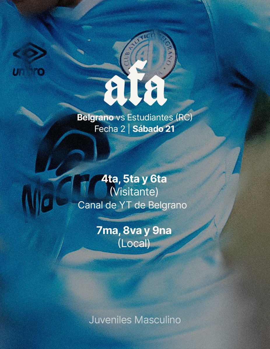 BelgranoJuv's tweet photo. Mirá la agenda de este finde para los #JuvenilesBelgrano de AFA y LPF ⚽🏴‍☠️ 

¡Juega #Belgrano, juegan los pibes! https://t.co/8W998PSjpq