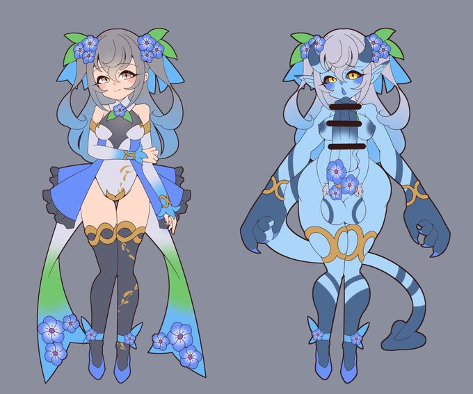 花聖騎士エルテミスちゃん ふたなり鬼化 花聖騎士としての力が人外の力へと変質しフタナリのオニとなってしまった姿。彼女のペニスは馬のような形をしており、三人の中で一番長いペニスをもっている。その根本は花聖騎士だった名残の花で淫靡に飾り立てられている。