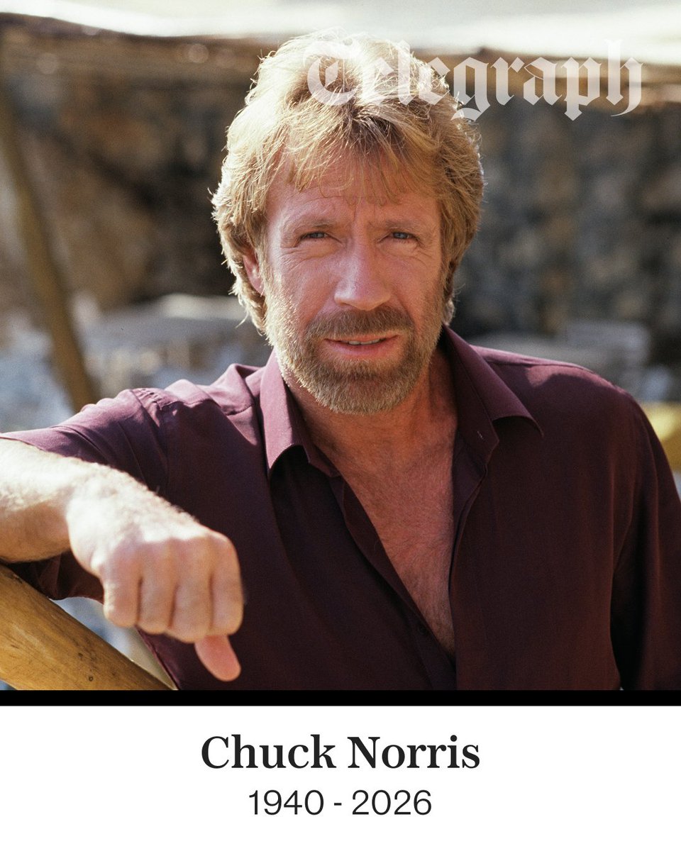 Telegraph's tweet photo. Chuck Norris has died at the age of 86, his family has announced.

🔗https://t.co/1dsyasGRB3 https://t.co/H1rT9hLjj0