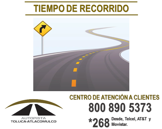 Toluca-Atlacomulco informa sus Tiempos de Recorrido:
El Dorado --> Atlacomulco 00:53:00 min.
Atlacomulco --> El Dorado 00:49:00 min.
Promedio de los últimos 36 min.
¡Buen viaje!