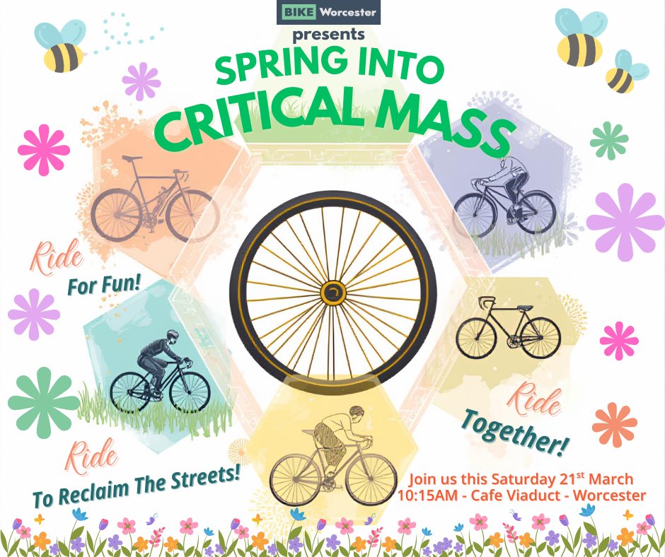 BikeWorcester's tweet photo. It’s the 58th Critical Mass tomorrow in Worcester; 10:15 meet at Cafe Viaduct for a roll around the city centre for half an hour or so, then grab a coffee. No fixed route, suitable for all abilities. 🙂👍🏼🚲❤️ https://t.co/y6Pfead71i
