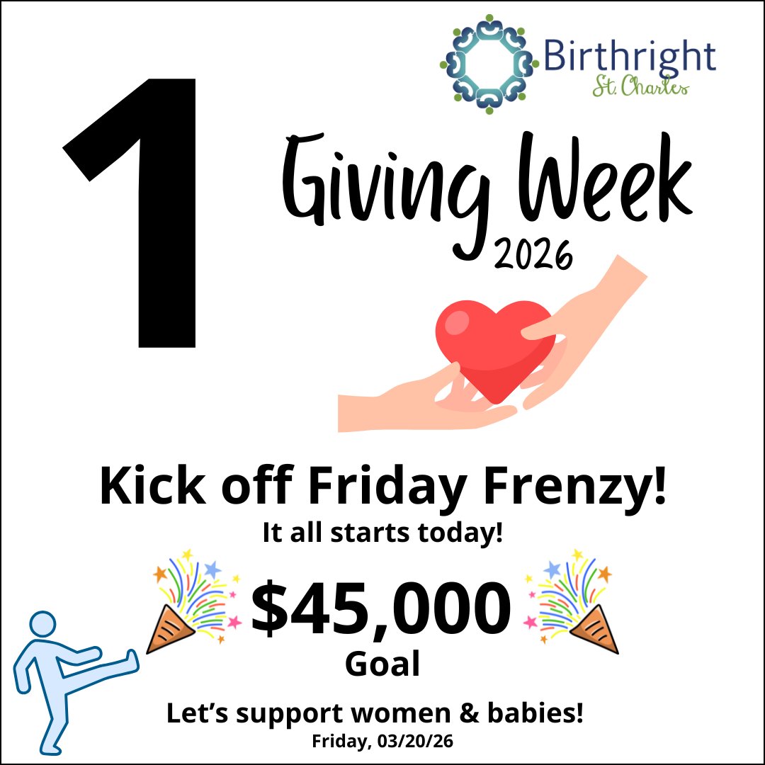 BirthrightStC's tweet image. Friday Frenzy!  Our goal is $45,000 in one week honoring our 45 years of service to women &amp;amp; families. Help us reach our goal during Giving Week to be a source of ongoing support. ✨Every dollar counts! 

Will you join us?

#givingweek #givenow #fridayfrenzy #kickoff #stcharlesmo