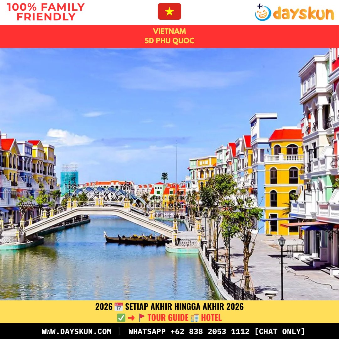 dayskuntour's tweet photo. .
🇻🇳🏝️✨ 5D Phu Quoc 🌊🐠
.
👨‍👩‍👧‍👦 Liburan santai yang cocok banget untuk anak-anak!
🎢 Banyak aktivitas seru, pantai indah, dan suasana fun buat keluarga.
📸 Dijamin jadi momen liburan yang menyenangkan &amp; penuh cerita!
.
#tour #tur #liburan #holiday #trip ✈️🌏
. https://t.co/FJyuGjNcTR